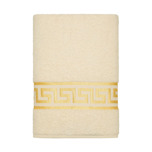 Premium towel meander in beige gold - 100% cotton terry cloth - embroidery