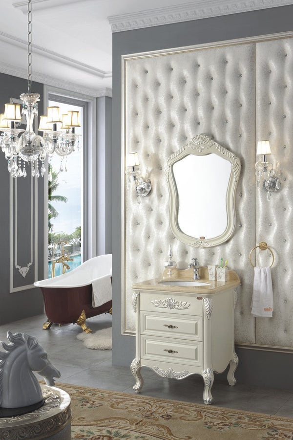 Vanity unit with mirror marble white/gold